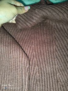 Brown Ribbed Turtleneck Top