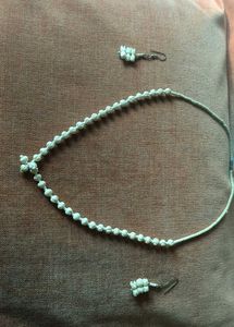 Vintage White Beaded Necklace & Earrings