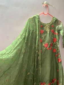 Green Embroidered Organza Kurta Set