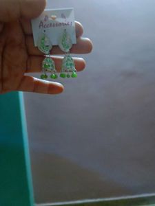 Peacock Jhumka Earrings - Silver &amp; Green