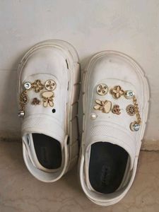 Customized White Clogs with Charms