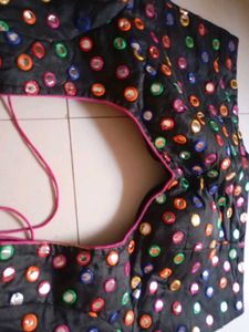 Black Padded Mirror Work Blouse