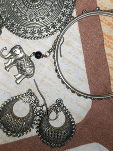 Old Oxidised Earrings And A Necklace