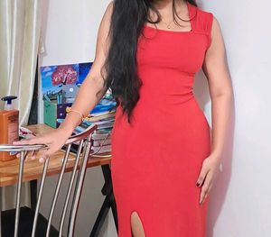 Red Bodycon Maxi Dress with Slit