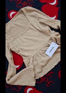 Beige Long Bell Sleeve Top