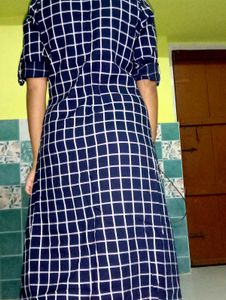 Navy &amp; White Checked Button-Down Dress