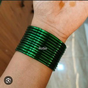 Green &amp; Gold Glass Bangles