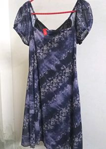 Purple Printed Dress With Pull Up String