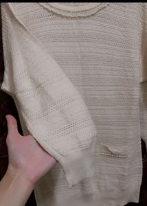Cream Knit Tunic with Pearl Details