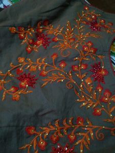 Brown Floral Embroidered Anarkali Suit