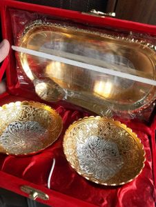 Gold Silver Plated Bowl Tray Set