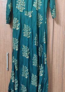 Emerald Green Golden Floral Print Anarkali Kurti