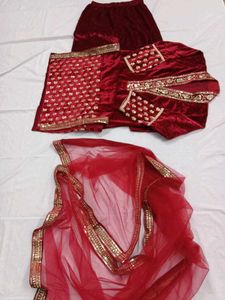 Red Velvet Embroidered Salwar Suit