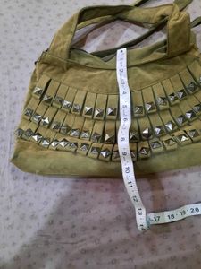 Olive Green Studded Fringe Bag