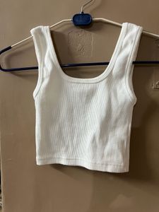 White Ribbed Crop Tank Top