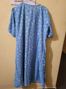 Sky Blue Elegant Dress, Calf Length With Full Open Button In Front.