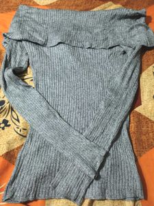 Gray Off-the-Shoulder Knit Top
