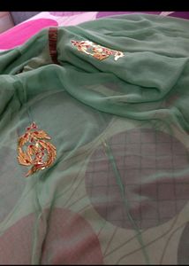 Green Saree with Gold Embroidery