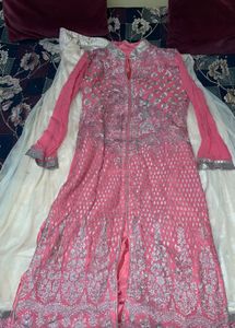Elegant Cream Lehenga with Peach Embroidered Suit