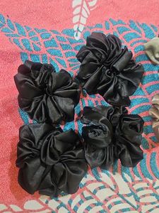 6 Satin Scrunchie Set - 4 Black Never Used