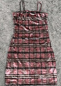 Imported Pink Plaid Velvet Mini Dress