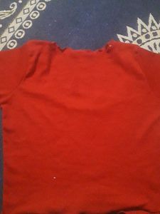 Red Cropped Top with Ribbon Detail