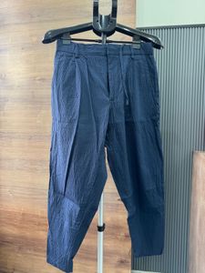 Zara Navy Seersucker Pleated Trousers