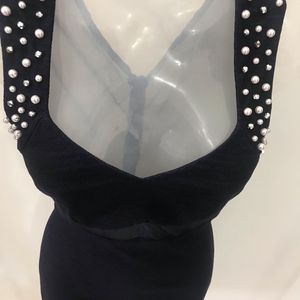 Little Navy Blue Dress with Pearl Detail