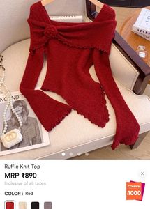 Red Long Sleeve Top with Flower