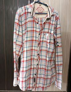 White Full Shirt With Red And Blue Checks Size 42