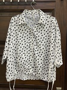 Floral Print Baggy Fit White Shirt
