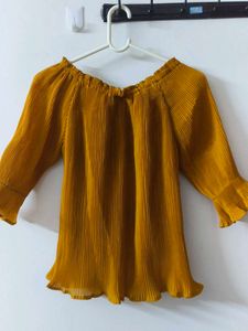 Mustard Pleated Crop Top