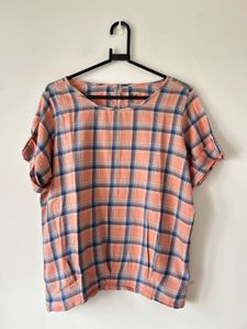 Peach Cotton Casual Checkered Top