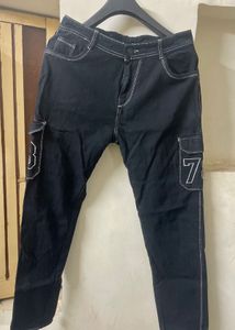 Men Cargo 6 Pockets Jeans Black Colour