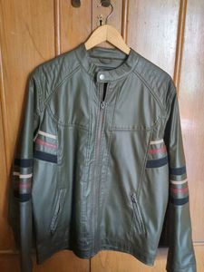 Fine Grain Leather Olive Green Racer Jacket