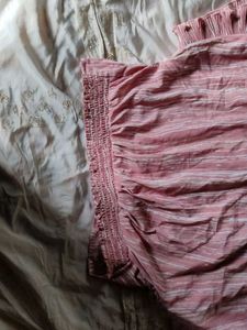 Pink Striped Ruffle Trim Top