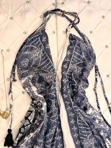 Blue Flowey Backless Dress