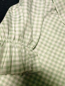 Green Checkered Ruffle Top