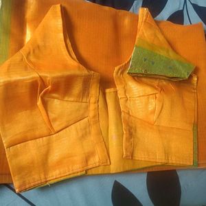 Orange Saree with Blouse.