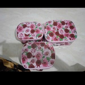 Floral 3-Piece Cosmetic Bag Set