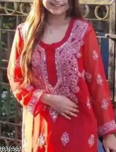 Red Embroidered Kurta Set