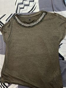 Only Olive Embellished Top - M