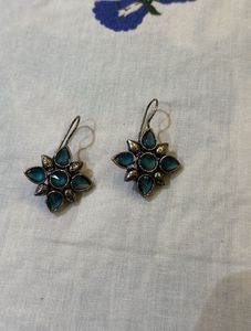 Teal Flower Earrings