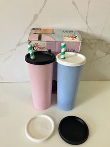 2pc Juice Glass With Straw