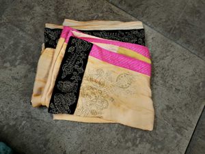 Elegant Beige &amp; Black Saree