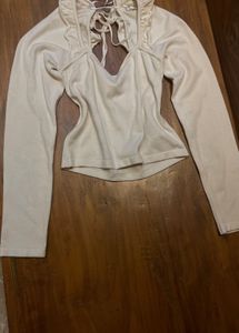 H&M white Long Sleeve Tie Back Top