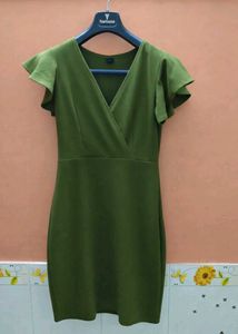 Olive Green Flutter Sleeve Dress