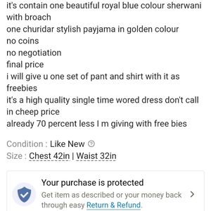 On Sale 🌹Men Blue Floral Design Sherwani