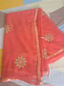EMBROIDERY  GOTA WORK  SAREE WITH BORDER Tussles