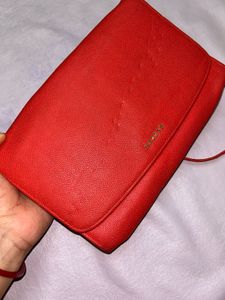 HAZZYS Red Leather Crossbody Wallet